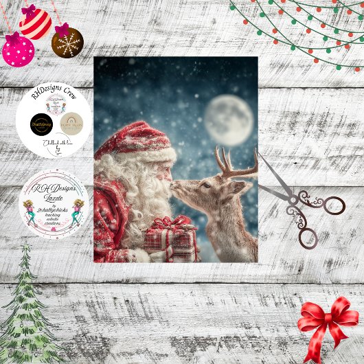 Decoupage Santa Reindeer Nose to Nose Moon 薄葉紙