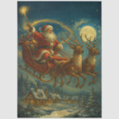 Decoupage Santa & Reindeer Sleighing in Night Sky  薄葉紙 (正面)