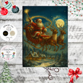 Decoupage Santa & Reindeer Sleighing in Night Sky  薄葉紙