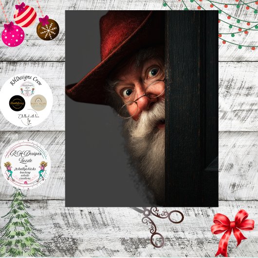 Decoupage Santa Secret Check Peeking Art 薄葉紙