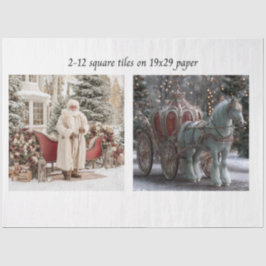 Decoupage Santa Sleigh Carriage 12s" Square Tile 薄葉紙