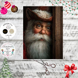 Decoupage Santa Surprise Peeking Around Door  薄葉紙