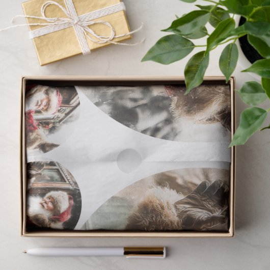 Decoupage Santa Waving From Train 12 & 4" Circles  薄葉紙 (ギフト)