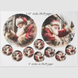 Decoupage Santa Waving From Train 12 & 4" Circles  薄葉紙