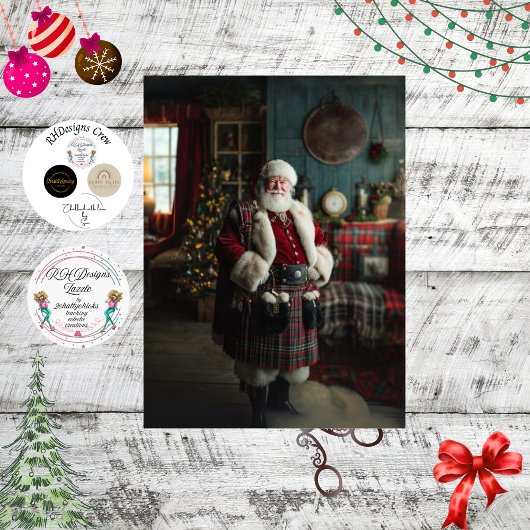 Decoupage Scottish Santa Claus Festive Holiday 薄葉紙