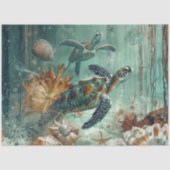 Decoupage Sea Turtle Coastal Nature Teals Greens  薄葉紙 (正面)