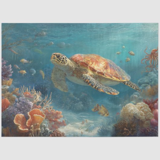 Decoupage Sea Turtle Coral Reef Wall Art 薄葉紙 (正面)