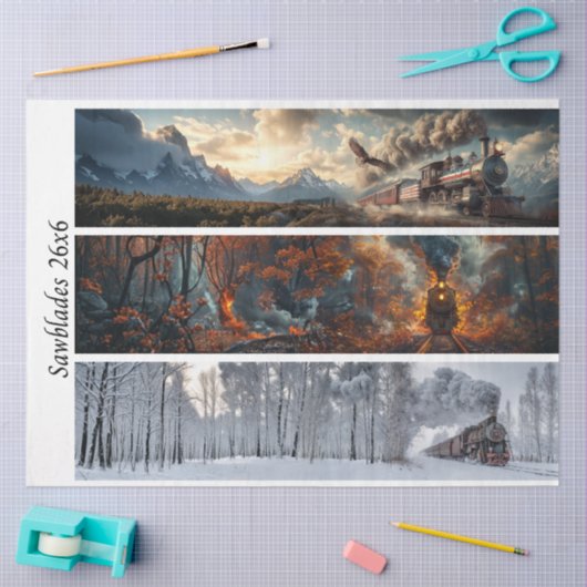 Decoupage Seasonal Trains 26x26 for Handsaws 薄葉紙 (クラフト)