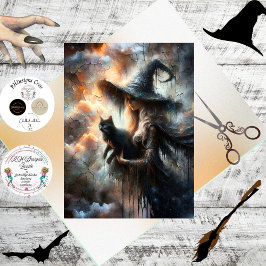 Decoupage Silver Haired Witch Glowing Artwork  薄葉紙