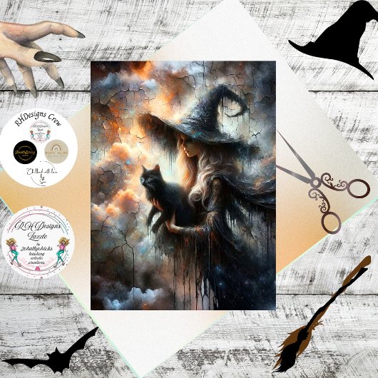 Decoupage Silver Haired Witch Glowing Artwork  薄葉紙