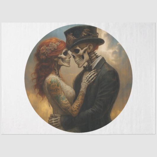 Decoupage Skeleton Couple Wedding 21-inch round 薄葉紙 (正面)