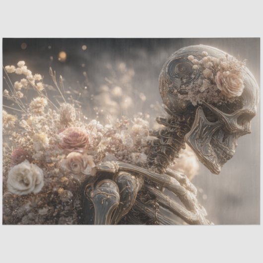 Decoupage Skeleton Floral Pink Silver  薄葉紙 (正面)