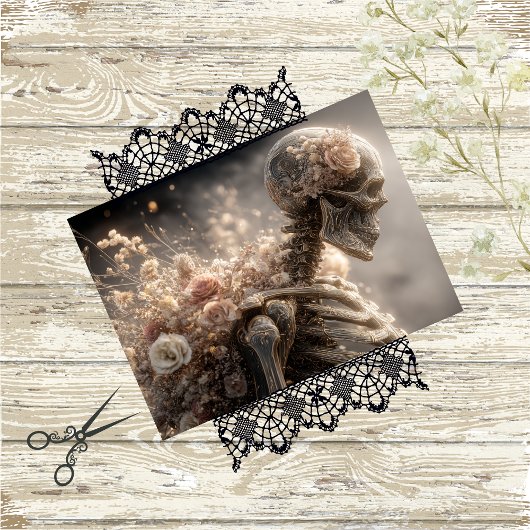 Decoupage Skeleton Floral Pink Silver  薄葉紙