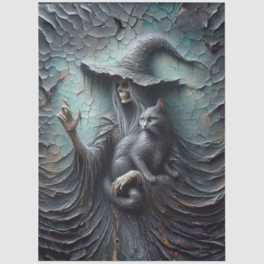 Decoupage Skeleton Gothic Witch Black Cat 薄葉紙 (正面)