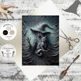 Decoupage Skeleton Gothic Witch Black Cat 薄葉紙