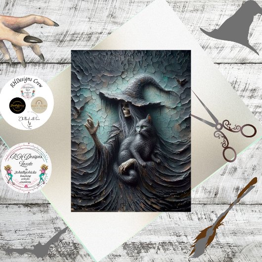 Decoupage Skeleton Gothic Witch Black Cat 薄葉紙