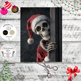 Decoupage Skeleton Santa Claus Lurking Peeking Art 薄葉紙