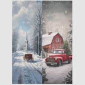 Decoupage Snow Church Red Truck Runner Sleds 薄葉紙 (正面)