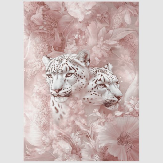 Decoupage Snow Leopard Pink Botanical Garden 薄葉紙 (正面)
