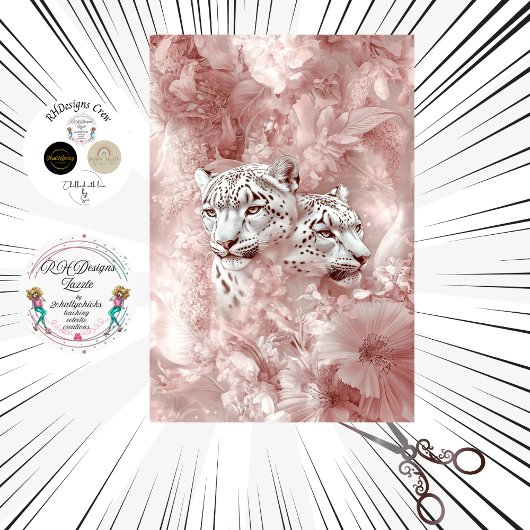 Decoupage Snow Leopard Pink Botanical Garden 薄葉紙