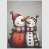 Decoupage Snowman Pair Red Hats Scarves 薄葉紙 (正面)