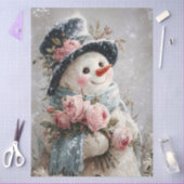 Decoupage Snowman with Pink Roses 薄葉紙 (クラフト)