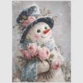 Decoupage Snowman with Pink Roses 薄葉紙 (正面)