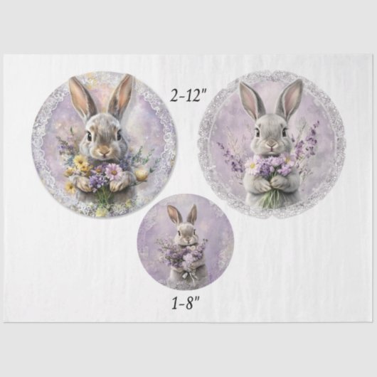 Decoupage Spring Lavender Rabbit Easter 12" Rounds 薄葉紙 (正面)