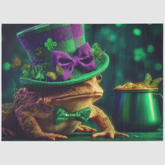 Decoupage St. Patrick's Day Frog Dressed Leprecha  薄葉紙 (正面)