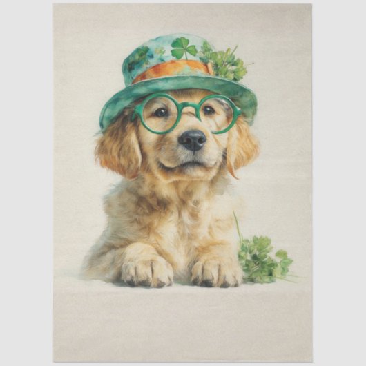Decoupage St. Patrick's Day Golden Retriever  薄葉紙 (正面)