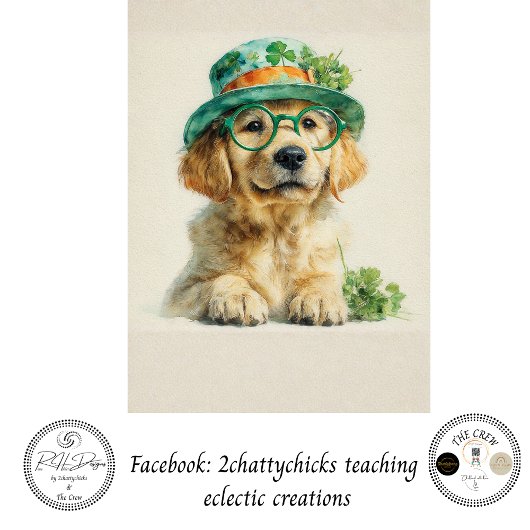 Decoupage St. Patrick's Day Golden Retriever  薄葉紙
