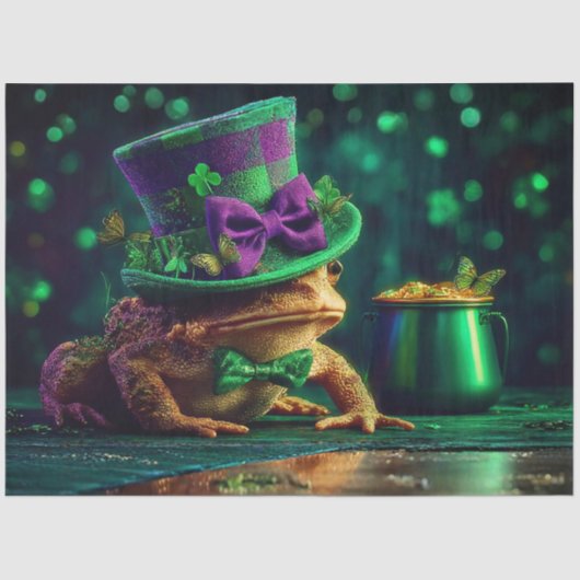 Decoupage St. Patrick's Irish Lucky Frog Pot Gold 薄葉紙 (正面)