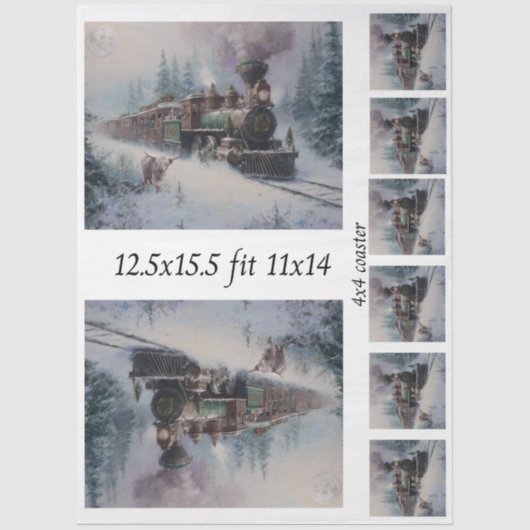 Decoupage Steam Engine Christmas Train Collage  薄葉紙 (正面)