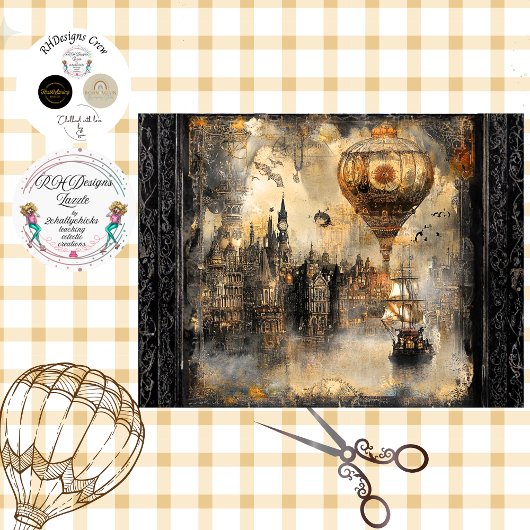 Decoupage Steampunk Balloon Ireland 薄葉紙