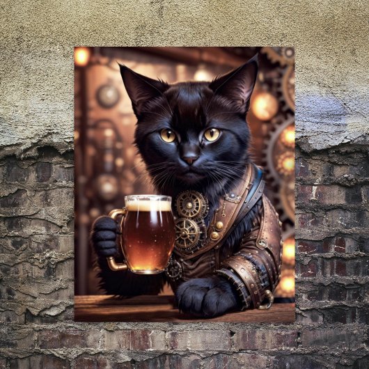 Decoupage - Steampunk cat drinking beer -  ラッピングペーパーシート