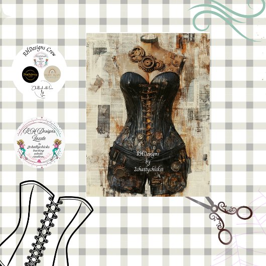 Decoupage Steampunk Gearwork Corset Mannequin  薄葉紙