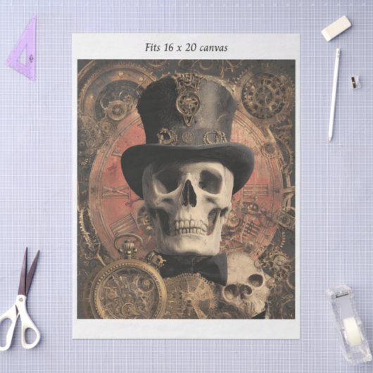 Decoupage Steampunk Gothic Skleton 16x20 Canvas 薄葉紙 (クラフト)