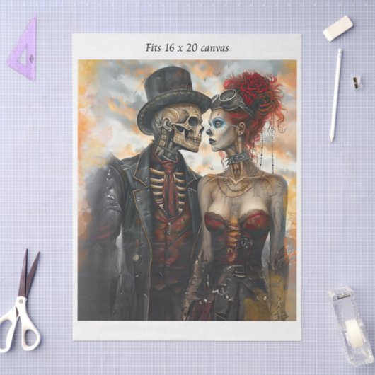 Decoupage Steampunk Skeleton Couple 16x20 Canvas 薄葉紙 (クラフト)