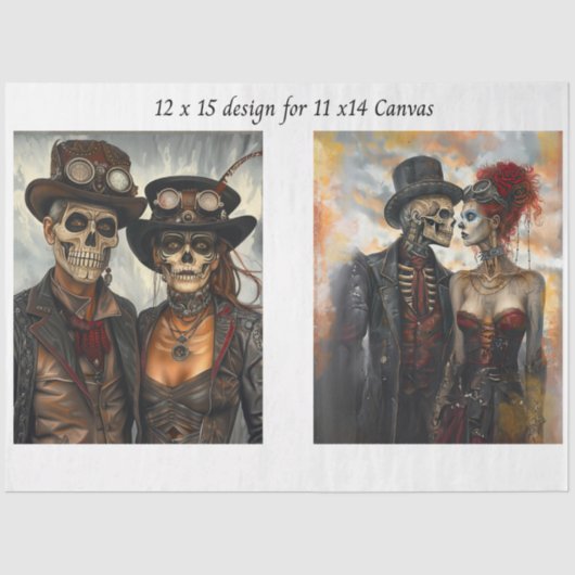 Decoupage Steampunk Skeleton Duo 11x14 Canvas 薄葉紙 (正面)