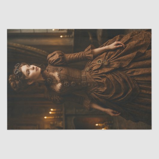 Decoupage Steampunk Victorian Lady in Brown 薄葉紙 (正面)