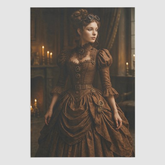 Decoupage Steampunk Victorian Lady in Brown 薄葉紙