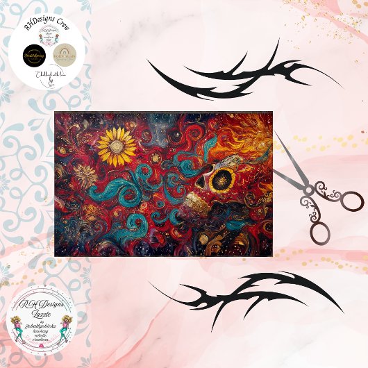 Decoupage Sunflower Gothic Skull Cosmic Art  薄葉紙