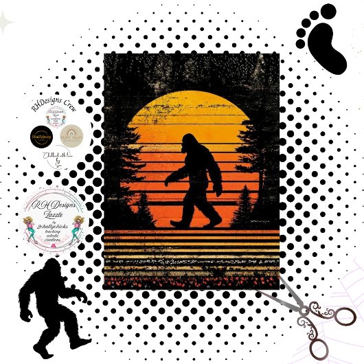 Decoupage Sunset Bigfoot Silhouette Walking  薄葉紙
