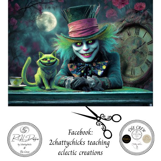 Decoupage Tea Host Smiling Green Cat & Clock 薄葉紙