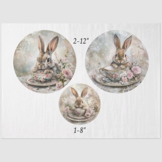 Decoupage Teacup Rabbit 12" & 8" Rounds  薄葉紙 (正面)