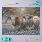 Decoupage Texas Longhorns Field Bluebonnet Flowers 薄葉紙 (クラフト)