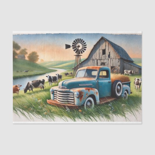  decoupage tissue paper met oude truck, decouupage 薄葉紙 (正面)