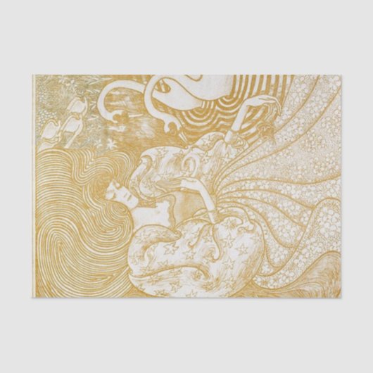 Decoupage Tissue Paper Woman Swan Art Gold Yellow  薄葉紙 (正面)
