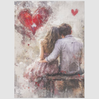 Decoupage Valentine Couple Bench Heart Love  薄葉紙