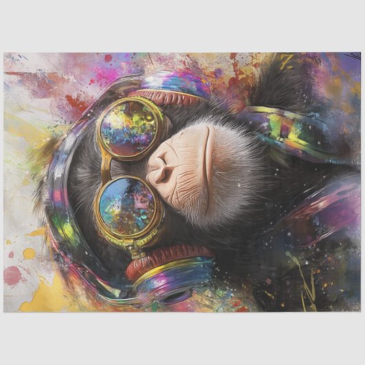 Decoupage Vibrant Painting Monkey Abstract  薄葉紙 (正面)